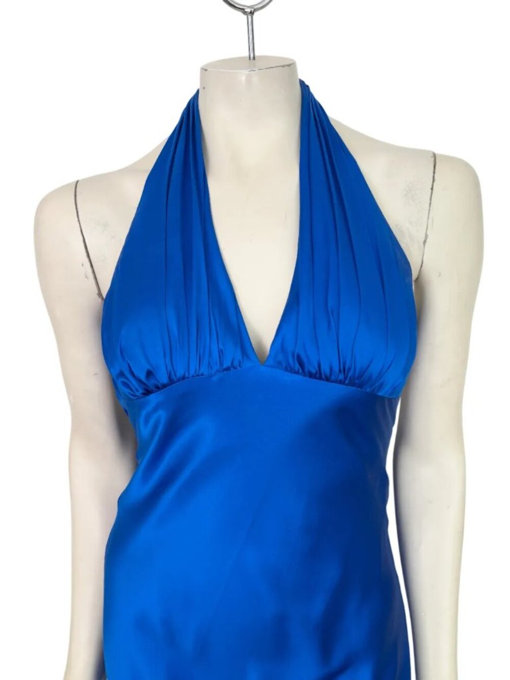 VTG CACHE 100% Silk Halter Neck Formal Mermaid Dress Royal Blue Y2K SZ 6 - Picture 3 of 13